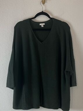 J. Jill  pure Jill Dark Green V-Neck Sweater plus size kangaroo pocket 1x